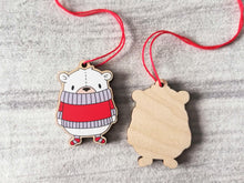 Load image into Gallery viewer, Polar bear Christmas decoration. Little wooden bear, small Christmas ornament, eco friendly ethically sourced wood