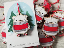 Load image into Gallery viewer, Polar bear Christmas decoration. Little wooden bear, small Christmas ornament, eco friendly ethically sourced wood
