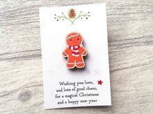 Load image into Gallery viewer, Christmas gingerbread pin gift, wooden pin brooch.