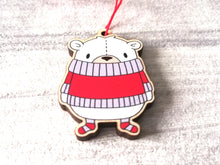 Load image into Gallery viewer, Polar bear Christmas decoration. Little wooden bear, small Christmas ornament, eco friendly ethically sourced wood