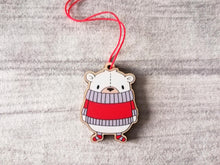 Load image into Gallery viewer, Polar bear Christmas decoration. Little wooden bear, small Christmas ornament, eco friendly ethically sourced wood