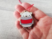 Load image into Gallery viewer, Polar bear Christmas decoration. Little wooden bear, small Christmas ornament, eco friendly ethically sourced wood