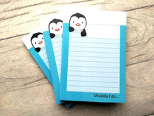 Load image into Gallery viewer, Penguin notepad, A6 note pad, waddle I do, small lined planner, cute jotter pad gift