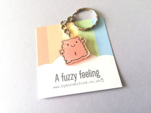 Load image into Gallery viewer, A fuzzy feeling keyring, cute happy, love, positive key fob, friendship, support, care, recycled acrylic