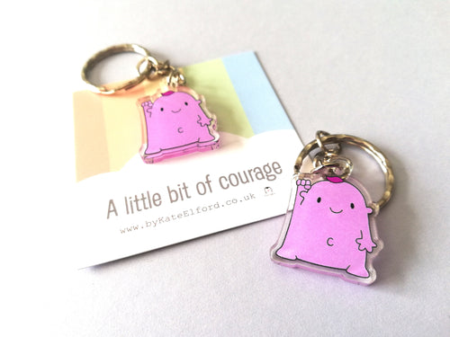 A little bit of courage keyring, cute positive mini key fob, care and friendship, postable strength, supportive, recycled acrylic