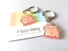 Load image into Gallery viewer, A fuzzy feeling keyring, cute happy, love, positive key fob, friendship, support, care, recycled acrylic