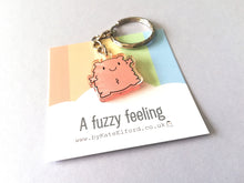Load image into Gallery viewer, A fuzzy feeling keyring, cute happy, love, positive key fob, friendship, support, care, recycled acrylic
