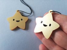 Load image into Gallery viewer, Mini gold acrylic happy star tree ornaments