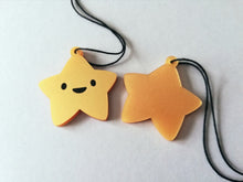 Load image into Gallery viewer, Gold colour acrylic star tree ornaments, with a happy face