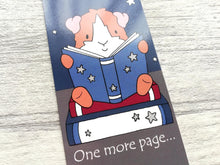 Load image into Gallery viewer, Guinea pig bookmark close up. The ginger and white guinea pig is sat a book reading