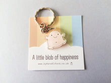 Load image into Gallery viewer, A little blob of happiness keyring, cute pink blob, positive key fob, friendship, supportive, recycled acrylic
