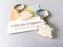 Load image into Gallery viewer, A little blob of happiness keyring, cute pink blob, positive key fob, friendship, supportive, recycled acrylic
