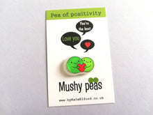 Load image into Gallery viewer, Pea of positivity magnet, tiny recycled acrylic, mini cute happy pea, positive gift, friendship, supportive, care, fridge magnet