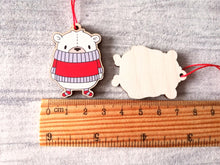 Load image into Gallery viewer, Polar bear Christmas decoration. Little wooden bear, small Christmas ornament, eco friendly ethically sourced wood