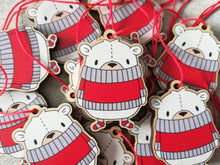 Load image into Gallery viewer, Polar bear Christmas decoration. Little wooden bear, small Christmas ornament, eco friendly ethically sourced wood