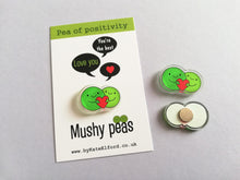 Load image into Gallery viewer, Pea of positivity magnet, tiny recycled acrylic, mini cute happy pea, positive gift, friendship, supportive, care, fridge magnet