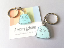 Load image into Gallery viewer, A worry gobbler keyring, cute positive mini key fob, friendship, hug, supportive, anti anxiety recycled acrylic
