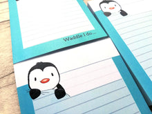 Load image into Gallery viewer, Penguin notepad, A6 note pad, waddle I do, small lined planner, cute jotter pad gift
