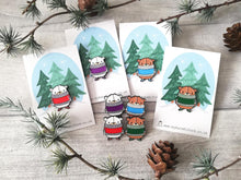 Load image into Gallery viewer, Bears in jumpers enamel pin, polar bear brooch, brown bear, red, blue, green or purple winter jumper, cute enamel pins, Christmas gift