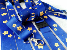 Load image into Gallery viewer, Gold star lanyard. You are a star quick release, ID holder, Dark navy blue with yellow gold stars