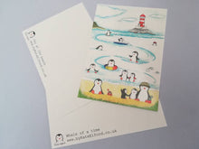 Load image into Gallery viewer, Penguin seaside set of three postcards