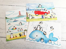 Load image into Gallery viewer, Penguin seaside set of three postcards