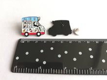 Load image into Gallery viewer, Penguin ice cream van enamel pin, road trip, Wilf the penguin badge, cute truck pins, soft enamel lolly brooch pins