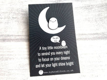 Load image into Gallery viewer, Seconds - A little moon beam enamel pin, tiny cute, positive enamel gift, dream, tiny glitter moonbeam pin