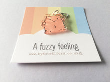 Load image into Gallery viewer, A fuzzy feeling stitch marker, cute positive charm, friendship, positivity, love, happiness recycled acrylic