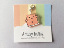 Load image into Gallery viewer, A fuzzy feeling stitch marker, cute positive charm, friendship, positivity, love, happiness recycled acrylic