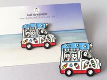 Load image into Gallery viewer, Penguin ice cream van enamel pin, road trip, Wilf the penguin badge, cute truck pins, soft enamel lolly brooch pins