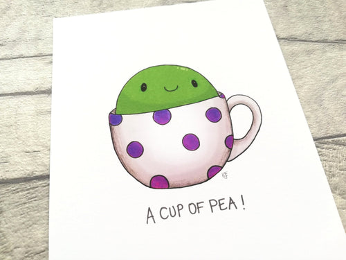 Cup of pea print, unframed kitchen picture, funny tea cup