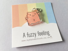Load image into Gallery viewer, A fuzzy feeling stitch marker, cute positive charm, friendship, positivity, love, happiness recycled acrylic