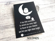 Load image into Gallery viewer, Seconds - A little moon beam enamel pin, tiny cute, positive enamel gift, dream, tiny glitter moonbeam pin