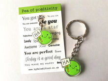 Load image into Gallery viewer, Ha pea, Pea of positivity mini recycled keyring
