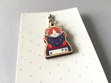 Load image into Gallery viewer, Mini guinea pig reading a book keyring, small wooden key fob, ethically sourced wood, guinea pig and books key chain, bag charm