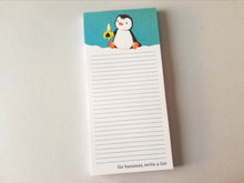 Load image into Gallery viewer, Penguin shopping list notepad. Go bananas, write a list, DL jotter pad