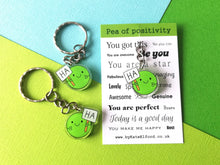 Load image into Gallery viewer, Ha pea, Pea of positivity mini recycled keyring
