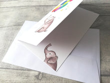 Load image into Gallery viewer, Elephant birthday card. Happy birthday. Cute elephant and balloon birthday card
