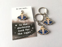 Load image into Gallery viewer, Mini moth keyring, cute positive tiny key fob, in the darkness look for light