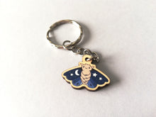 Load image into Gallery viewer, Mini moth keyring, cute positive tiny key fob, in the darkness look for light