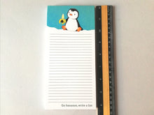 Load image into Gallery viewer, Penguin shopping list notepad. Go bananas, write a list, DL jotter pad