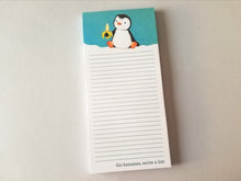 Load image into Gallery viewer, Penguin shopping list notepad. Go bananas, write a list, DL jotter pad