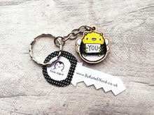 Load image into Gallery viewer, Tiny bee keyring, be you, mini wooden key fob, eco friendly wood, positive gift