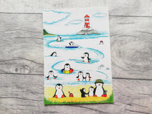 Load image into Gallery viewer, Penguin seaside set of three postcards