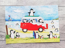 Load image into Gallery viewer, Penguin seaside set of three postcards
