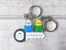 Load image into Gallery viewer, Budgie keyring, Hey chick, cute mini yellow and green or blue budgies key fob