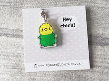 Load image into Gallery viewer, Budgie keyring, Hey chick, cute mini yellow and green or blue budgies key fob
