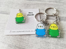 Load image into Gallery viewer, Budgie keyring, Hey chick, cute mini yellow and green or blue budgies key fob