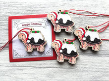 Load image into Gallery viewer, Tortoise Christmas pudding decoration. Little wooden tortoise, small Christmas ornament, eco friendly ethically sourced wood